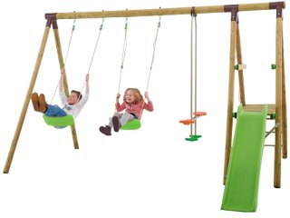 Portique bois + toboggan - 2,30 m - 5 enfants