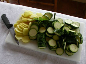 courgette et pomme de terre émincées