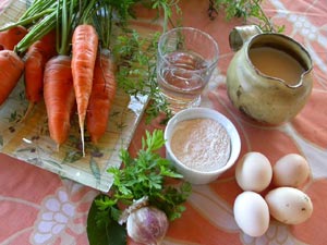 Ingrédients pour le clafoutis aux carottes