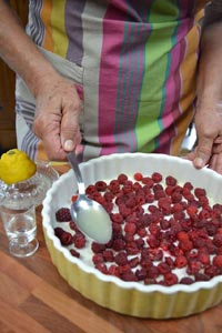 installation des fruits au fond du plat