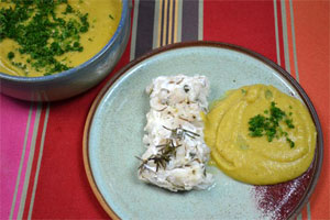 Filet de merlu aux lentilles corail - service
