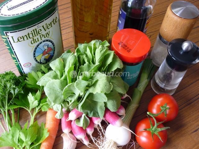 Ingrédients pour la salade de lentilles