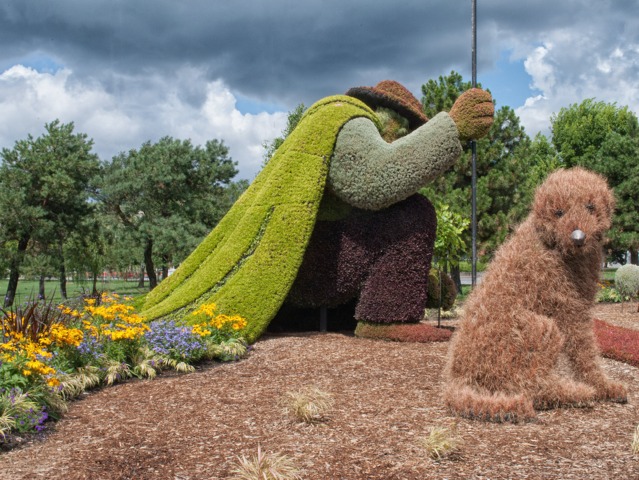 Un berger et son chien, mosaïculture 3D