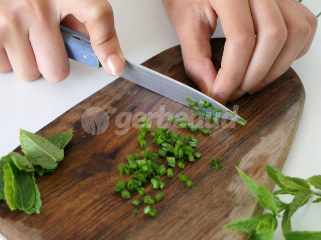 Eminçage de la menthe et de la ciboulette