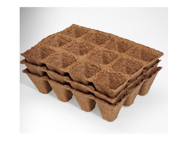 3 plaques de 15 pots biodégradables carré de 4,5 cm