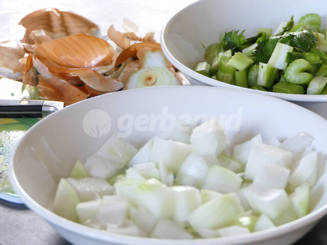 Dés d'oignons et de céleri branche