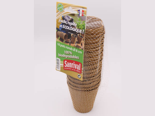 16 pots biodégradables rond de 8 cm