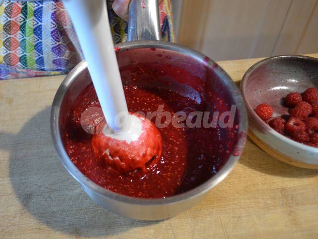 Passage des framboises au mixer