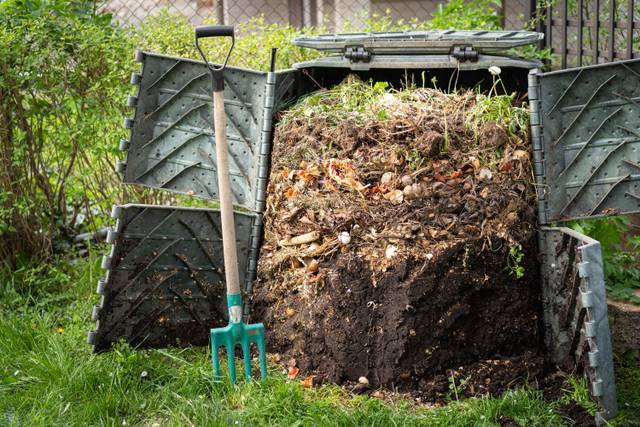 Compost bien décomposé dans le bas du composteur