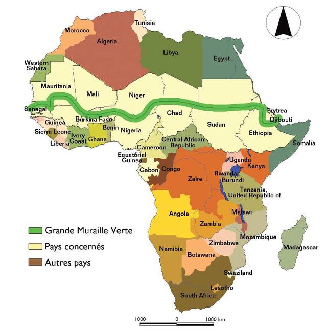 Tracé régional indicatif de la Grande Muraille Verte le long de l’axe Dakar-Djibouti