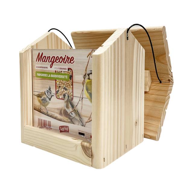 Mangeoire à graines en bois à suspendre