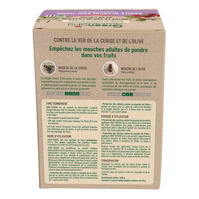 Argile blanche ARGI®JARDIN contre les mouches de la cerise et de l'olive - 250g (5x50g)