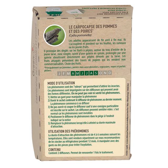 Phéromones - Carpocapse des pommes et poires - 2 capsules