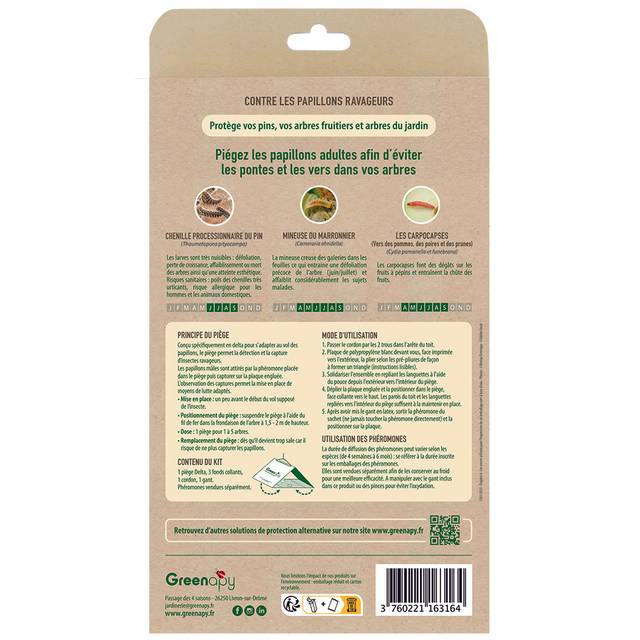 Piège à phéromones englué Delta pour papillons ravageurs BIOTOP - 1 toit + 3 fonds collants