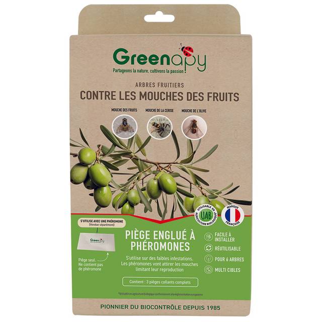 Piège à phéromones englué Dacotrap® pour mouches des fruits BIOTOP - lot de 3