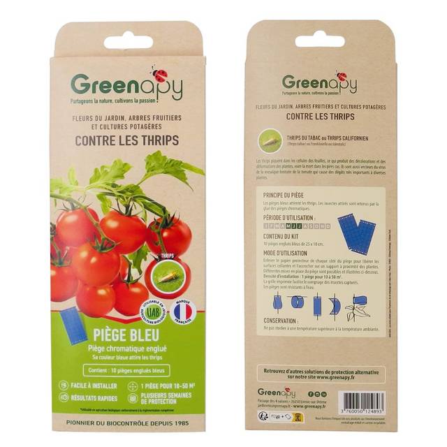 Pièges thrips, plaques chromatiques engluées bleues - Greenapy
