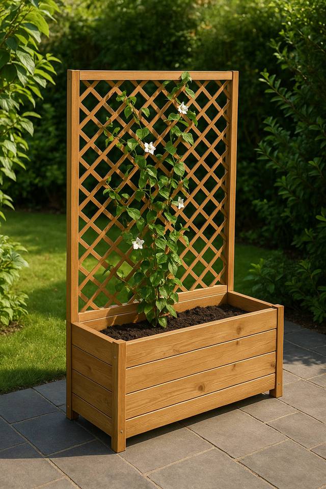 Jardinière surmontée d'un treillis en bois