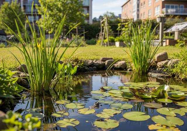 Bassin de jardin avec nénuphars