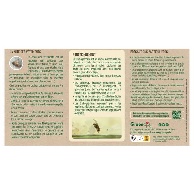 Trichogramme 4 diffuseurs, anti-mites des vêtements (D.R. / Greenapy)