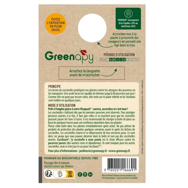 Coccilaure 30 larves blister prêt à l'emploi anti-pucerons lauriers roses et plantes basses (D.R. / Greenapy)