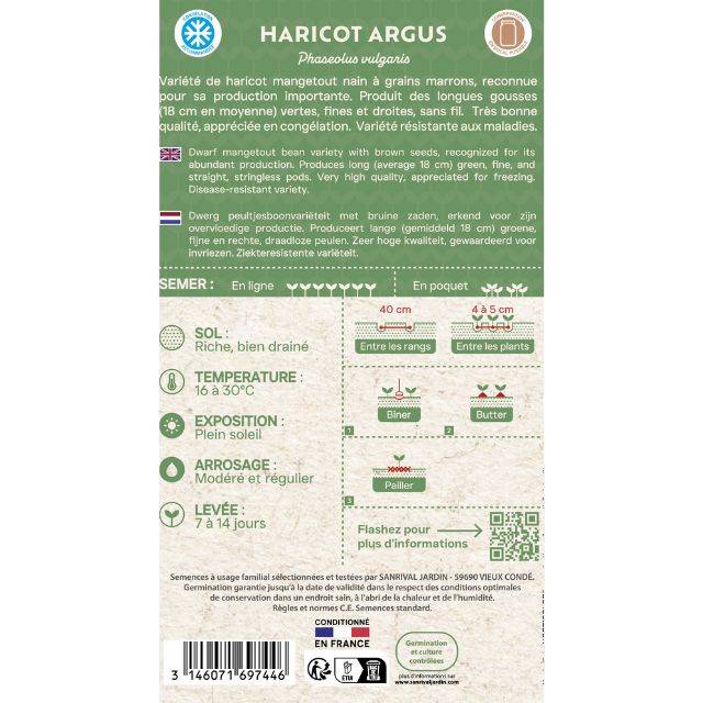 Haricot mangetout nain à filet Argus