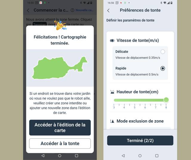 Robot tondeuse : cartographie automatique et gestion des zones via l'application