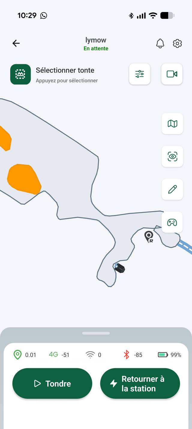 Application lymow : écran d'accueil
